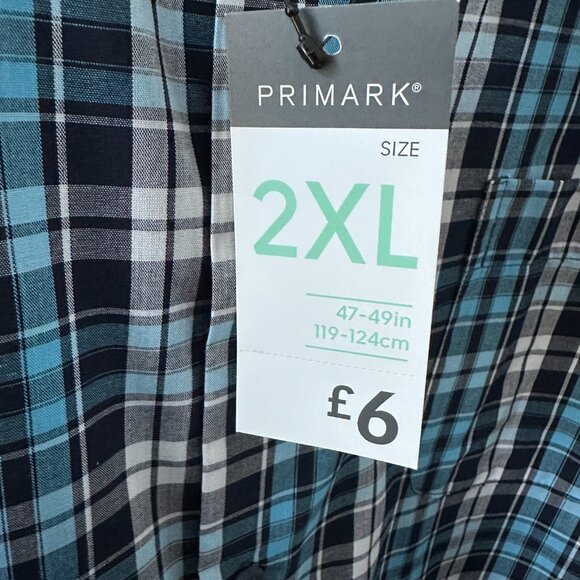 Primark Blue, White & Black Check XXL Men's Short-Sleeve Shirt - Picture 3 of 11